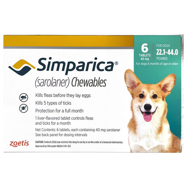 Zoetis Simparica (Sarolaner) Tick and Flea Control Tablet for Dogs (pack of 6 tablets)
