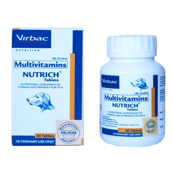 Venkys Gutwell Pre & Probiotics Gut Health Powder and Virbac Nutrich Multi Vitamin Tablets Combo