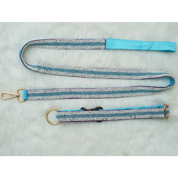 Floof & Co Cyan Pearl Leash & Collar (Blue)