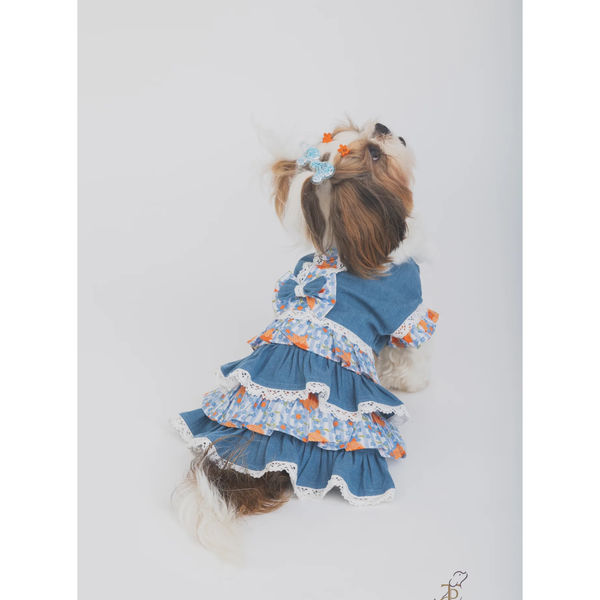 The Papaw Cartel Denim Floral Skirt Dress for Dogs (Blue)