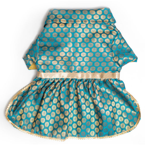 Pawgypets Occasion Wear Dress for Dogs and Cats (Teal Blue)