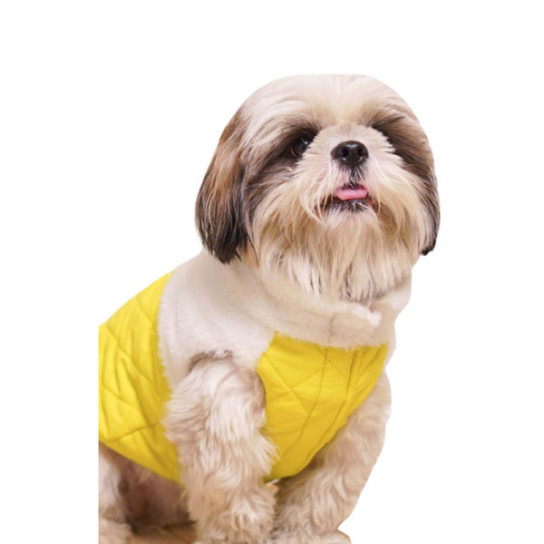 Pets Way Reversible Cozy Quilt Fur Winter Jacket for Dogs (Yellow)