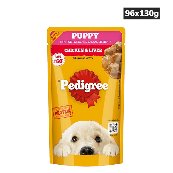 Pedigree Chicken and Liver Chunks in Gravy Pouch Puppy Dog Wet Food (130g)