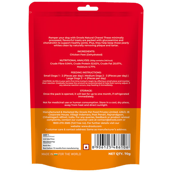 Drools Dehydrated Real Chicken Feet Chews Treat for Dogs