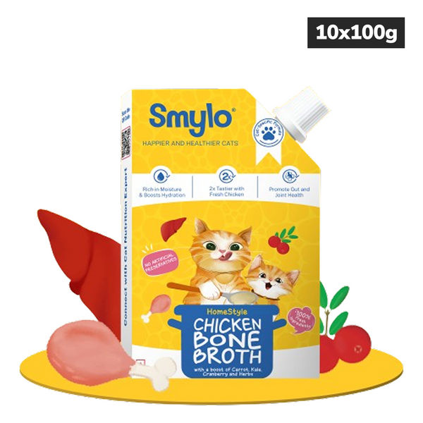 Smylo Hydration Rich Chicken with Carrot, Kale and Cranberry Bone Broth for Cats