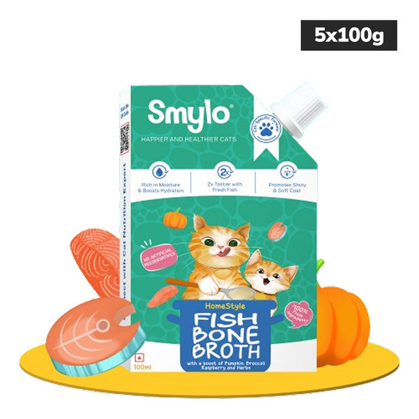 Smylo Hydration Rich Fish with Pumpkin, Broccoli and Raspberry Bone Broth for Cats