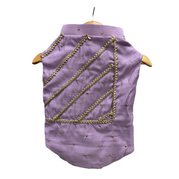 The Papaw Cartel Gota Patti Embroidered Sleeveless Sherwani for Dogs & Cats (Lilac)