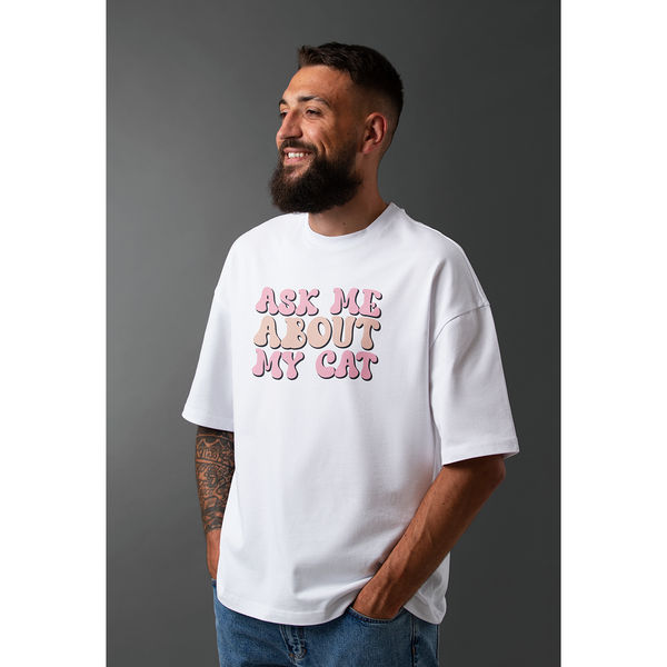 Seek Buy Love All About My Cats Unisex Oversized Tee (White)