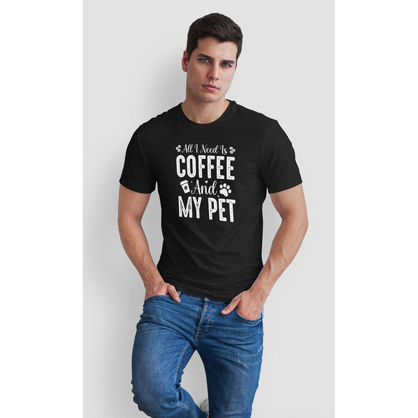 Seek Buy Love All I Need is Coffee and My Pet Regular Unisex Tee (Black)