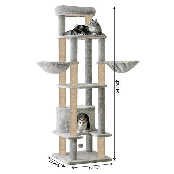 Furrlovers Multi-Level Cat Tree Tower with Scratching Posts, Hammock & Condo (Grey)