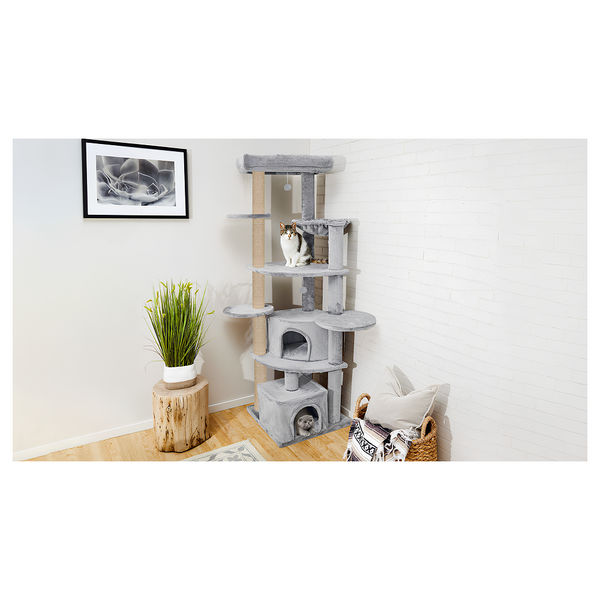 Furrlovers Multilevel Cat Tree with Scratching Posts, Condo & Top Bed with Jute Rope (Grey)