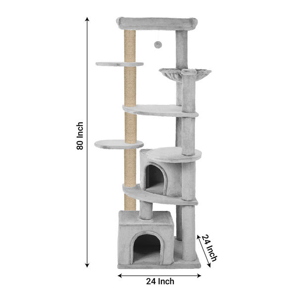 Furrlovers Multilevel Cat Tree with Scratching Posts, Condo & Top Bed with Jute Rope (Grey)