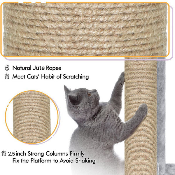 Furrlovers Multilevel Cat Tree with Scratching Posts, Condo & Top Bed with Jute Rope (Grey)