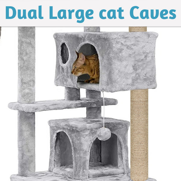 Furrlovers Multi Condo Kitten & Cat Tree with Plush Fur Fabric, Ladder, Top Perches, Playing Balls & Jute Rope Scratching Posts (Grey)