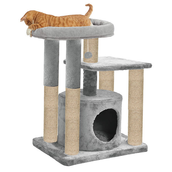 Furrlovers Cat Tree with Condo, Top Perch & Jute Rope Scratching Posts (Grey)