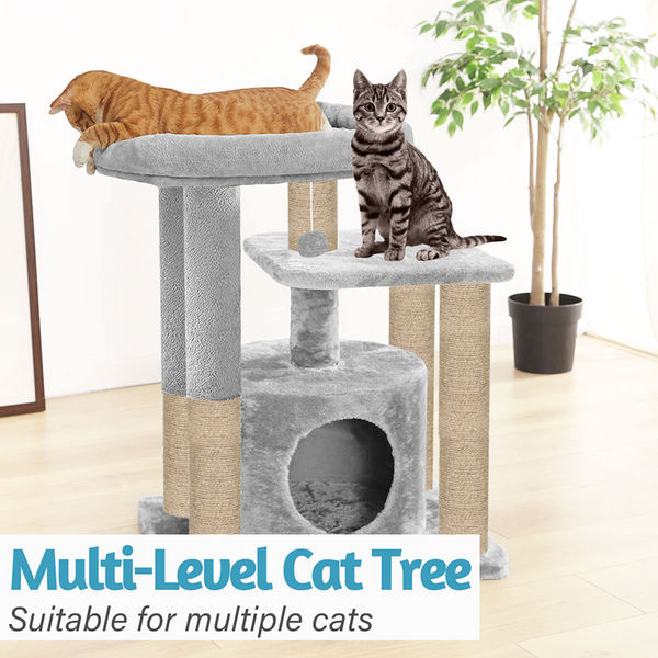 Furrlovers Cat Tree with Condo, Top Perch & Jute Rope Scratching Posts (Grey)