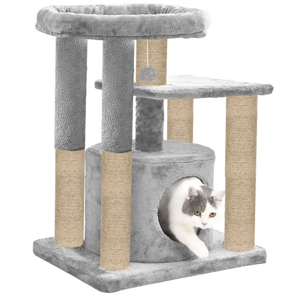 Furrlovers Cat Tree with Condo, Top Perch & Jute Rope Scratching Posts (Grey)