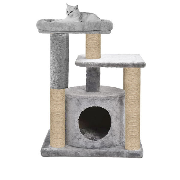 Furrlovers Cat Tree with Condo, Top Perch & Jute Rope Scratching Posts (Grey)