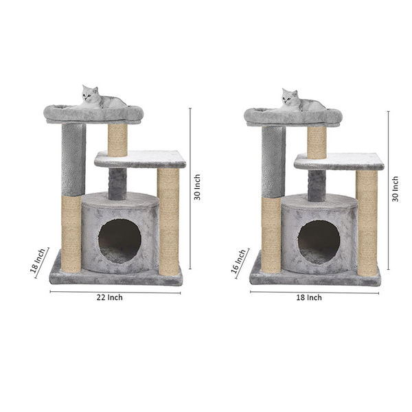 Furrlovers Cat Tree with Condo, Top Perch & Jute Rope Scratching Posts (Grey)