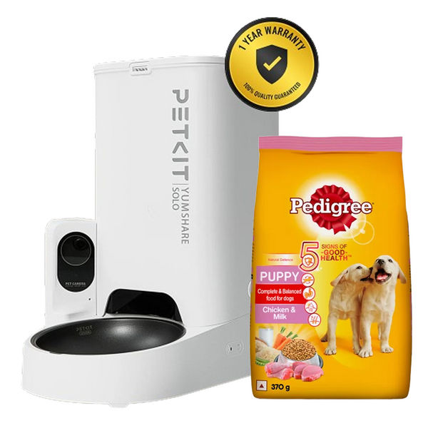 Pedigree Chicken and Milk Dry Food & Petkit YumShare Solo Automatic 2.4G WiFi Food Dispenser with HD Camera Dog Puppy Combo