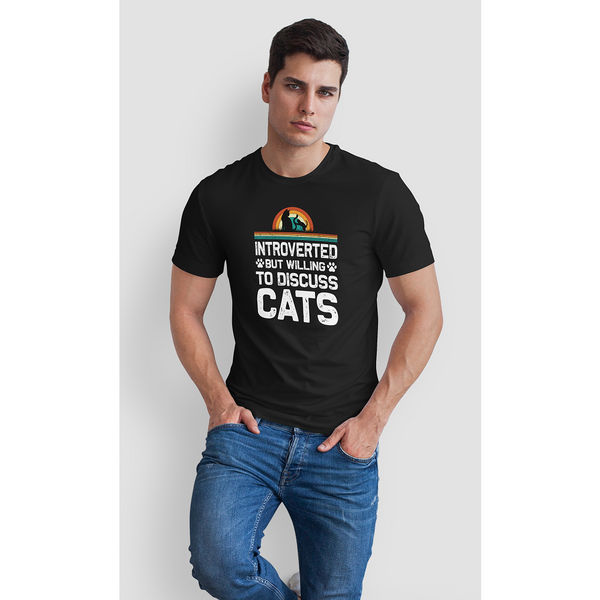 Seek Buy Love Introverted Cat Lover Regular Tee (Black)