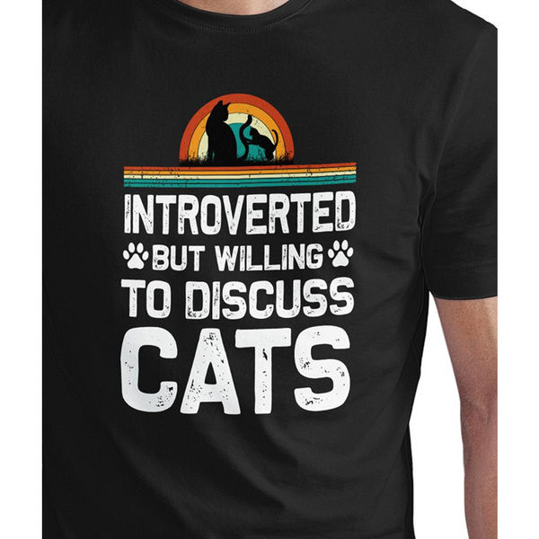 Seek Buy Love Introverted Cat Lover Regular Tee (Black)