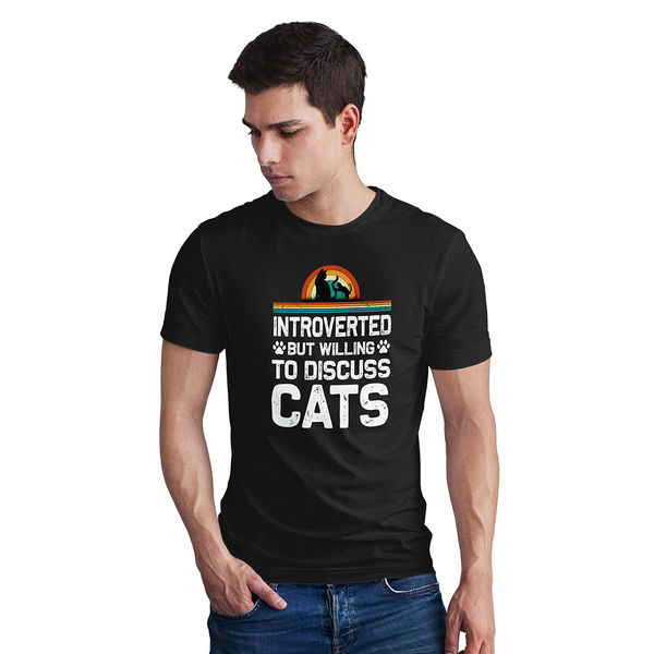 Seek Buy Love Introverted Cat Lover Regular Tee (Black)
