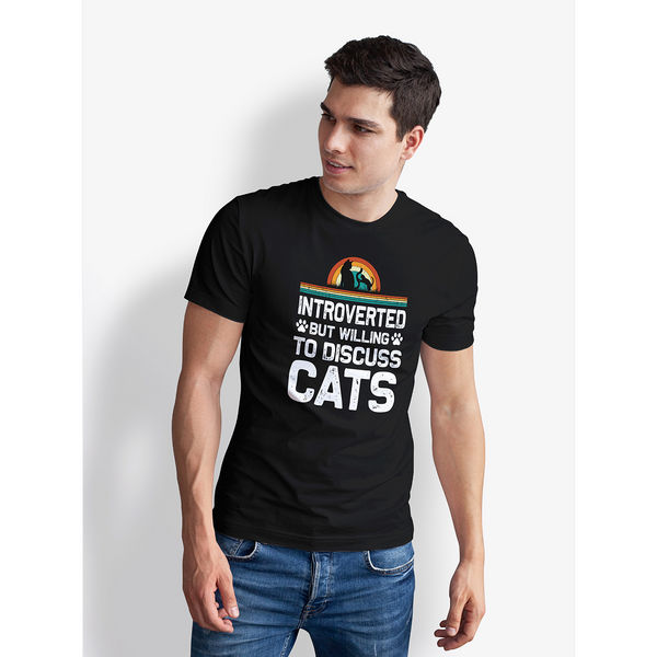 Seek Buy Love Introverted Cat Lover Regular Tee (Black)