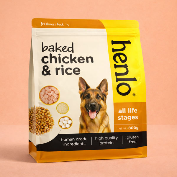 Henlo Baked Chicken & Rice Adult and Puppy Gluten free Dog Dry Food | 100% human grade ingredients