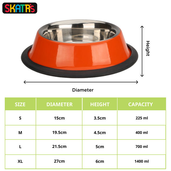 Skatrs Anti Skid Glossy Bowl for Dogs and Cats (Orange) (Buy 1 Get 1)