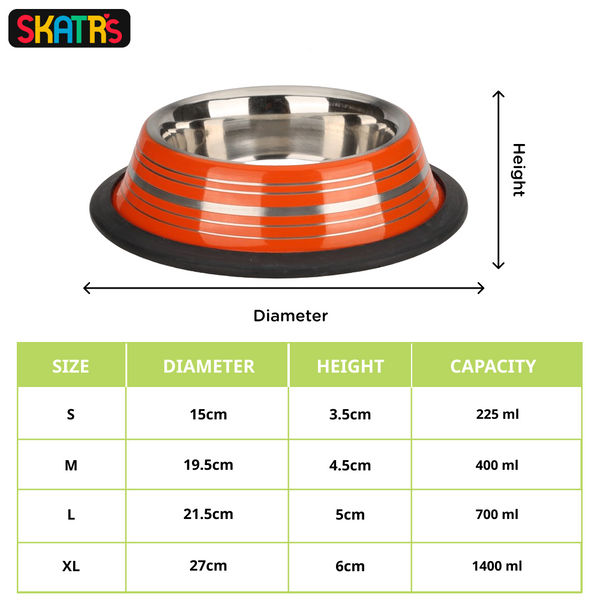 Skatrs Anti Skid Glossy Striped Bowl for Dogs and Cats (Orange)