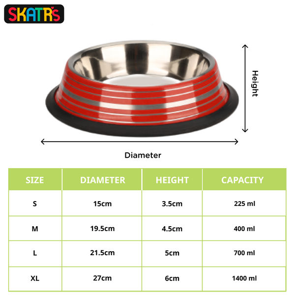 Skatrs Anti Skid Glossy Striped Bowl for Dogs and Cats (Red)