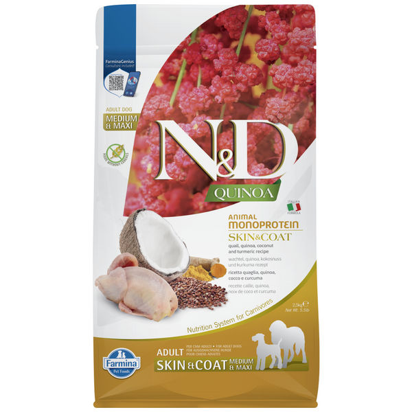 Farmina N&D Quinoa Quail Coconut & Turmeric Skin & Coat Medium and Maxi Dog Dry Food (Limited Stocks)