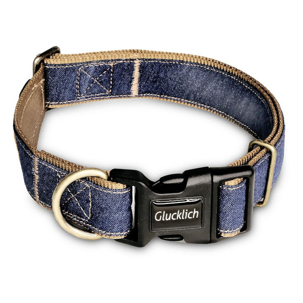 Glucklich Denim Adjustable Collar for Dogs (Dark Blue)