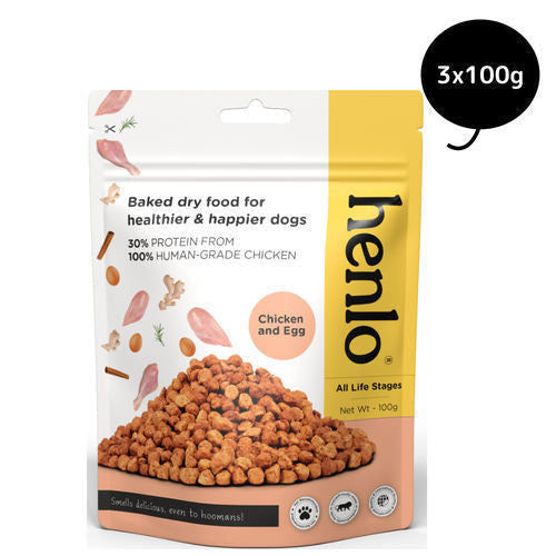 Henlo Chicken and Egg Baked Dry Food for Adult Dogs & Puppies | 100% Human Grade Ingredients - 100g