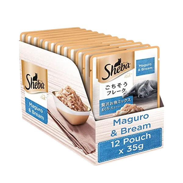 Sheba Fish with Sasami, Dry Bonito Flake and Maguro & Bream Fish Mix Premium Cat Wet Food Combo