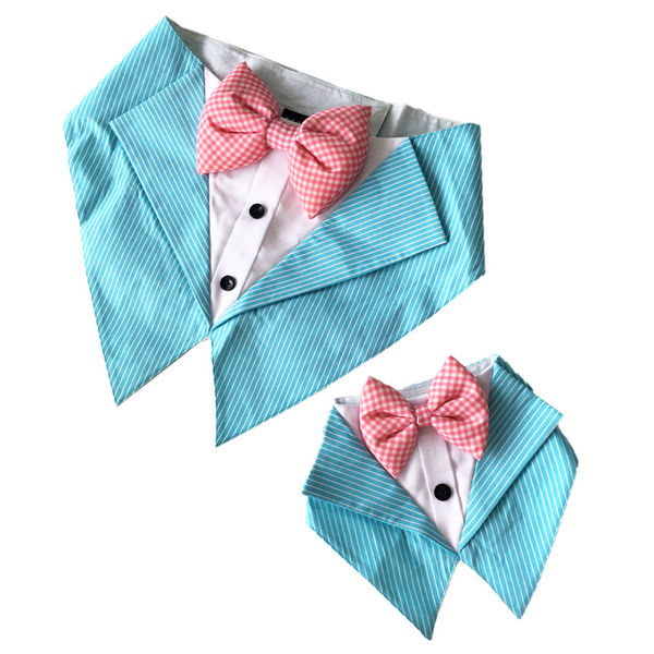 Dogobow Aqua Stripe Tuxedo Vest Bandana for Dogs (Aqua Blue) (Get a Bow Free)