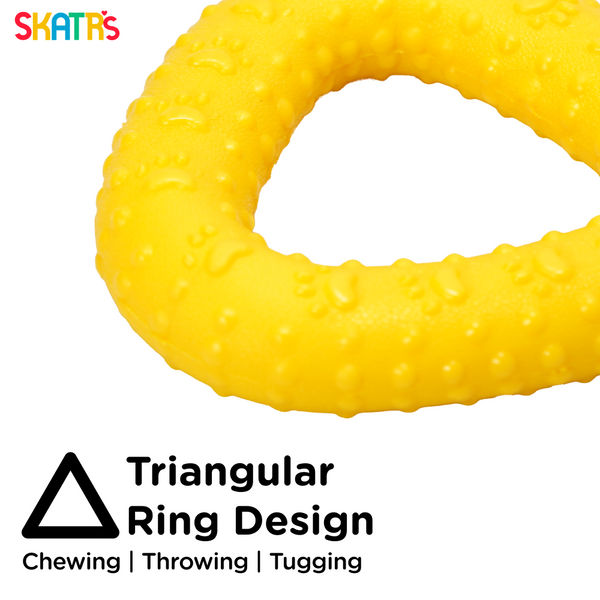 Skatrs Rubber Triangular Ring toy for Dogs and Cat  (Yellow)