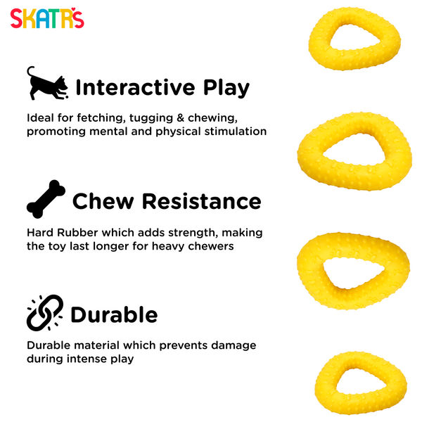 Skatrs Rubber Triangular Ring toy for Dogs and Cat  (Yellow)