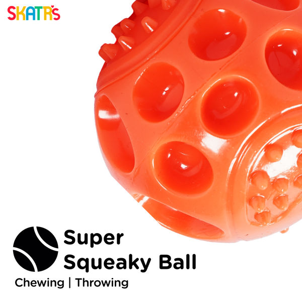 Skatrs Rubber Squeezy Ball Toy for Dogs and Cats (Orange)