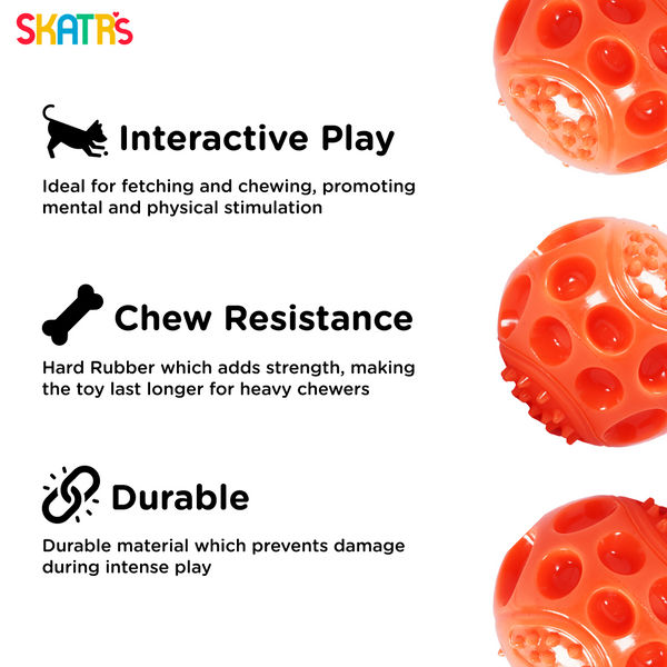 Skatrs Rubber Squeezy Ball Toy for Dogs and Cats (Orange)