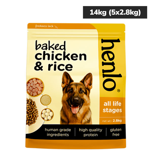 Henlo Baked Chicken & Rice Adult and Puppy Gluten free Dog Dry Food | 100% human grade ingredients