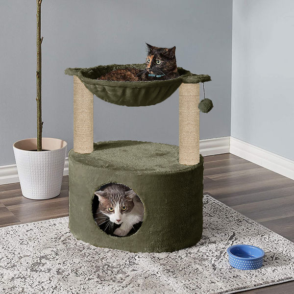 Furrlovers Dual Level Cat Bed and Scratching Post with Hammock (Green)