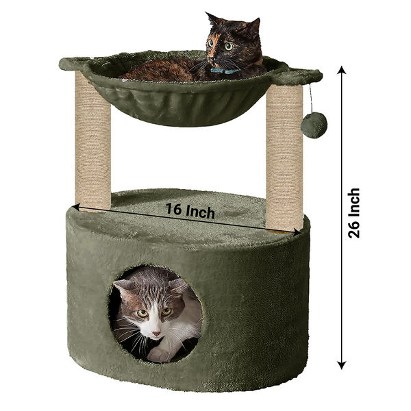 Furrlovers Dual Level Cat Bed and Scratching Post with Hammock (Green)