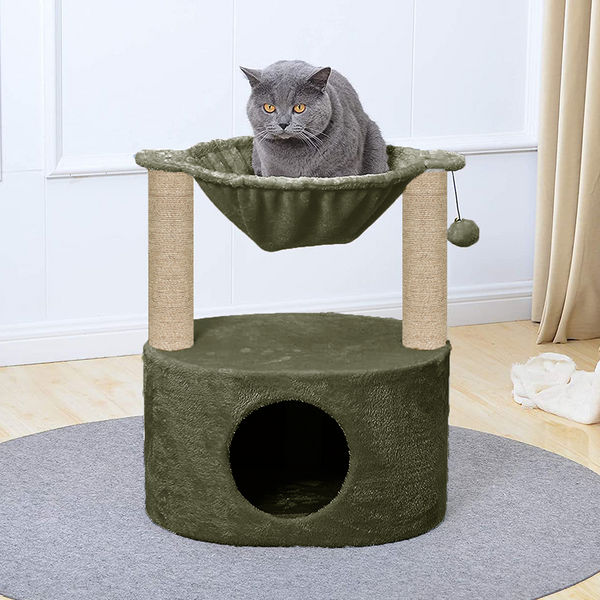 Furrlovers Dual Level Cat Bed and Scratching Post with Hammock (Green)