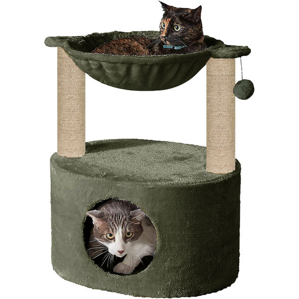 Furrlovers Dual Level Cat Bed and Scratching Post with Hammock (Green)