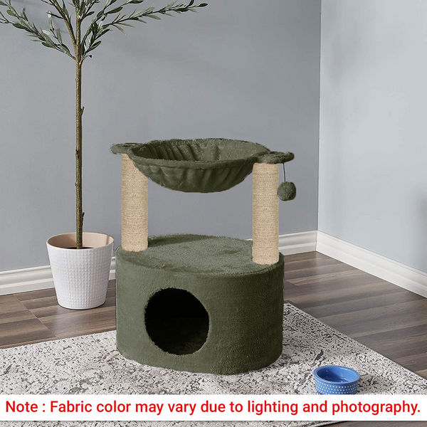Furrlovers Dual Level Cat Bed and Scratching Post with Hammock (Green)