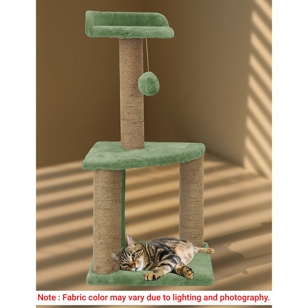 Furrlovers Two Floor Soft Fur Activity Cat Tree for Kittens & Cats with Scratching Post, Natural Sisal Rope & Hanging Ball (Green)