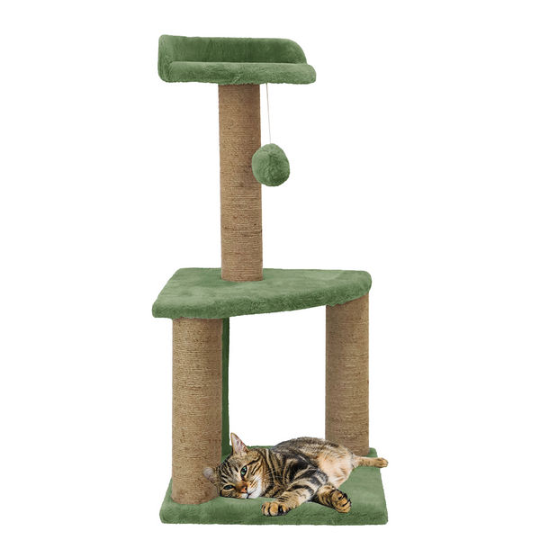 Furrlovers Two Floor Soft Fur Activity Cat Tree for Kittens & Cats with Scratching Post, Natural Sisal Rope & Hanging Ball (Green)