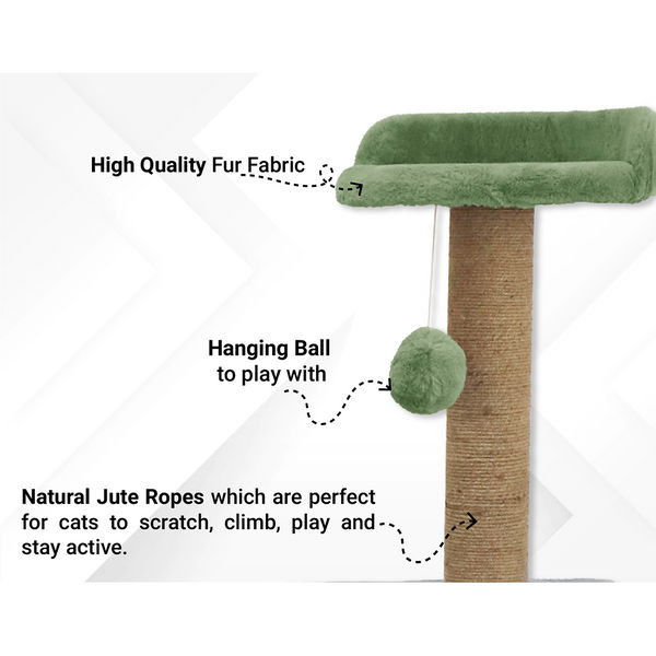 Furrlovers Two Floor Soft Fur Activity Cat Tree for Kittens & Cats with Scratching Post, Natural Sisal Rope & Hanging Ball (Green)